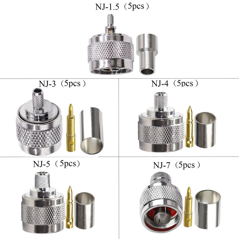5pcs/Lot N Type Crimp Connector N Male Plug Adapter for RG316 RG58 RG8X 5D-FB lmr400 50Ohm Low Loss  RF Coaxial Connector