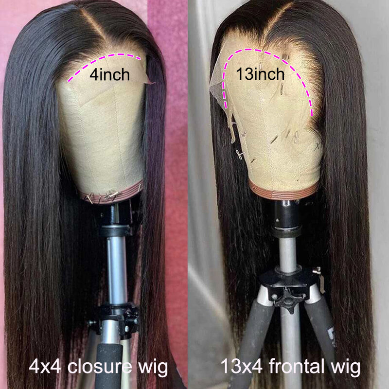 Peluca de cabello humano liso con malla Frontal para mujer, postizo de 30 pulgadas, 13x4, 4x4, con cierre de encaje Frontal