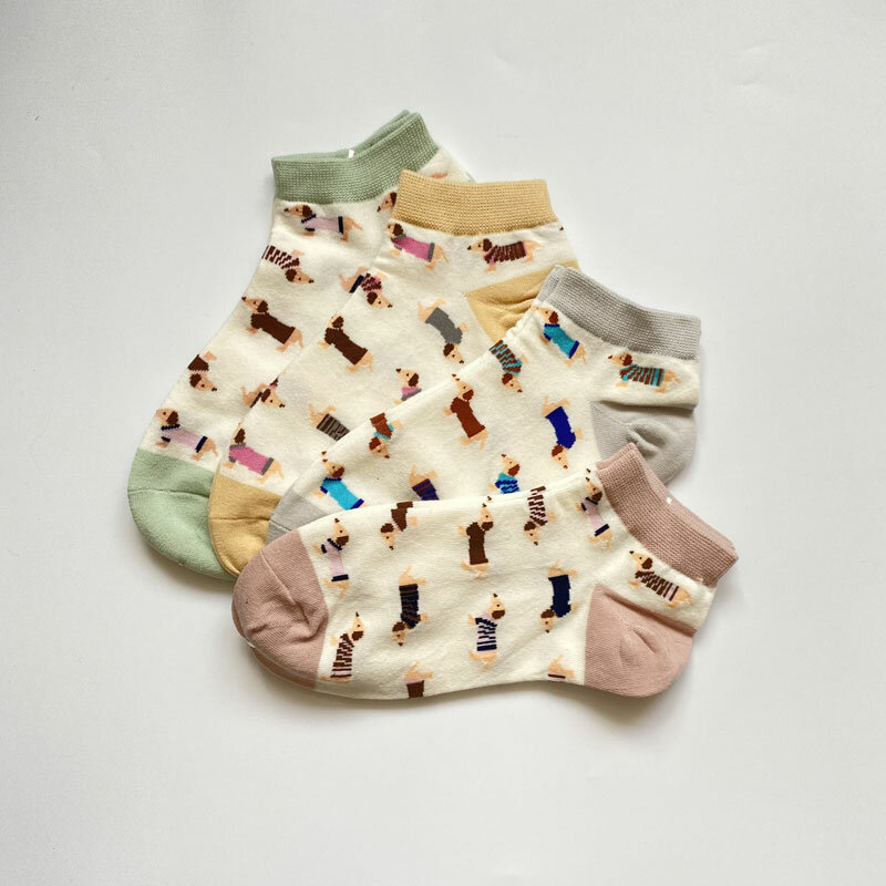 Coloridos calcetines de algodón para mujer, medias con dibujos de animales, perro salchicha, pareja de chicas, primavera y verano, venta al por mayor, Zoo