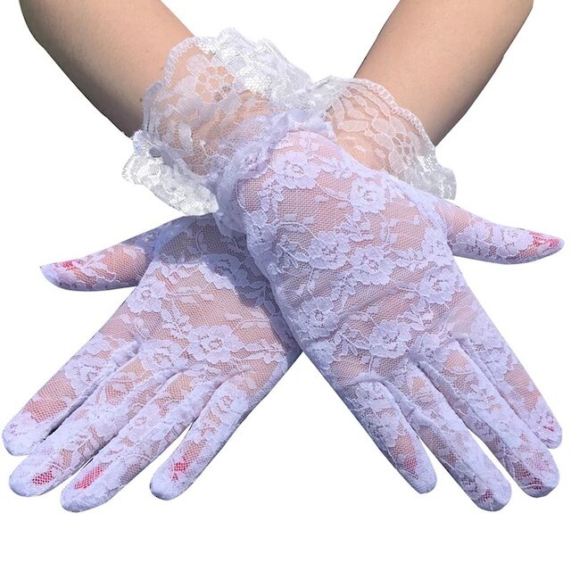 Laced Wrist Length White Lace Gloves Adult 442126748