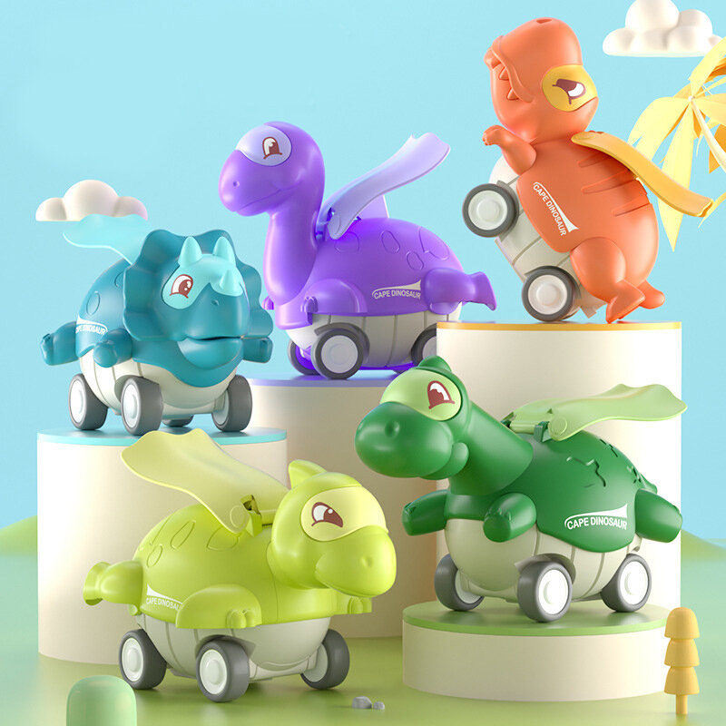 Children Press Push Dinosaur Car Toy Montessori Cartoon Animals Interactive Racing Game Early Educational Toy For Children Gifts