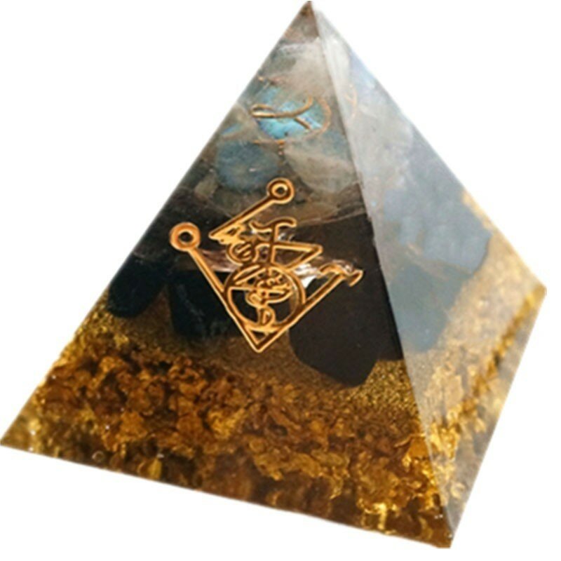 Orgonite Piramide Muladhara Chakra Naturale Ossidiana Cristallo Respingere Spiriti Maligni Piramide Processo di Decorazione Della Resina Regalo