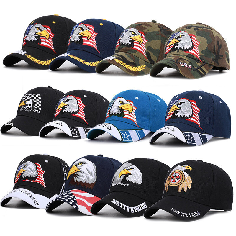 ผู้ชายฟาร์มสัตว์ Snap Back Trucker หมวก American Eagle และ American Flag หมวกเบสบอล USA 3D เย็บปักถักร้อย
