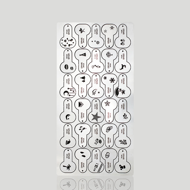 OPHIR – pochoirs à ongles métalliques, 30x motifs, étoiles de noël, outil de manucure, brosse à Air, Nail Art, Paint_OP3