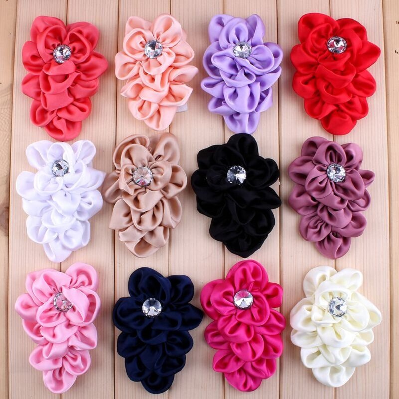 6 pçs/lote 12 cores grampos de cabelo forma lchthyosis tecido bandana flor artificial casamento flores decorativas + bling botões diy