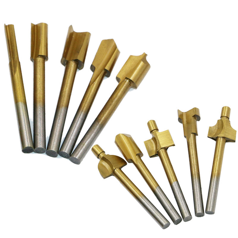 10pcs 1/8" HSS Titanium Coated Woodworking Router Bits Wood Cutter Milling used for Dremel