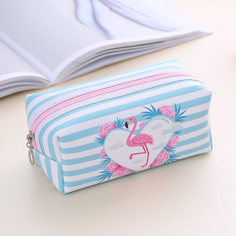 PACGOTH Women Key Card Earphone Cosmetic Bag With Zipper Flamingo Large Storage Cartoon Travel Cosmetic Bag Size 18.5*8.5*8.5cm