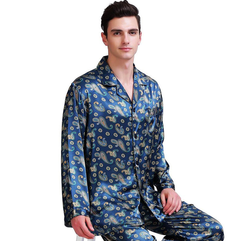 Conjunto de pijama de satén para hombre, ropa de dormir de seda, PJS, S,M,L,XL,XXL,3XL,4XL