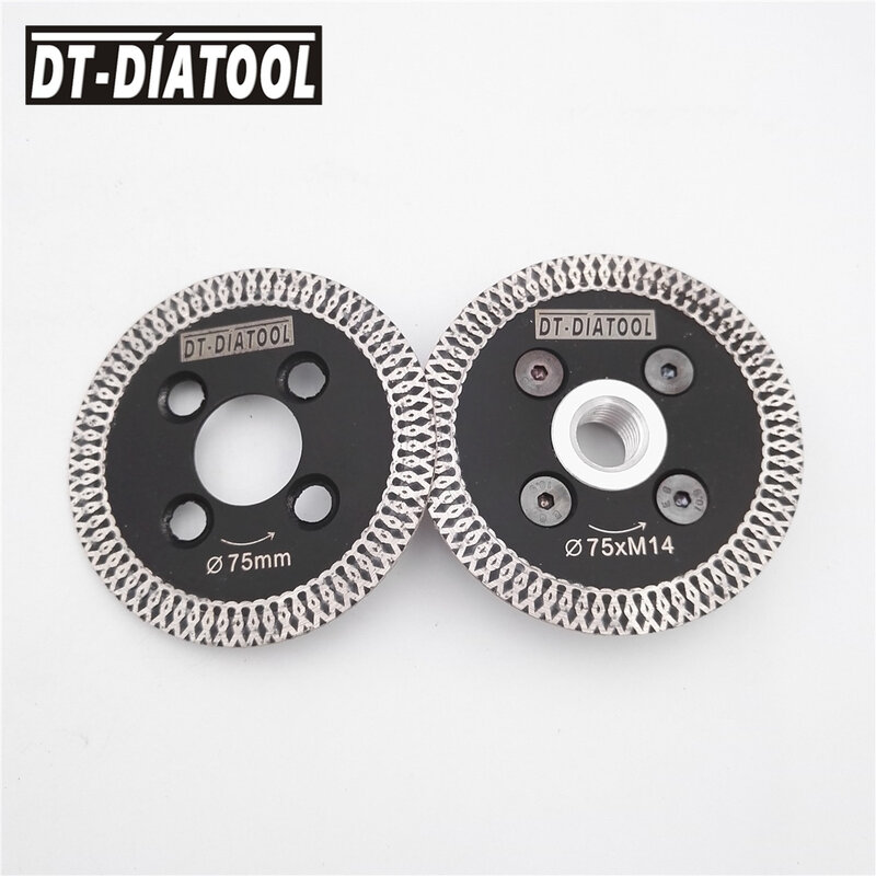 DT-DIATOOL 미니 톱 디스크 메쉬 터보 림 다이아몬드 커팅 디스크, M14 플랜지 커팅 디스크, 단단한 돌용 그라인딩 휠, 75mm, 2 개