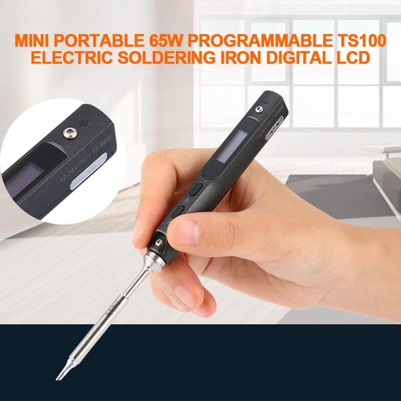 Professional 1 Set Mini Portable 65W Programmable TS100 Electric Soldering Iron Digital LCD Easy-dismount design space saving