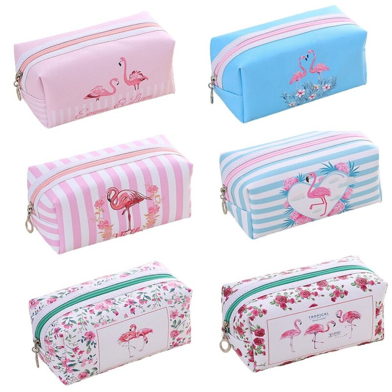 PACGOTH Women Key Card Earphone Cosmetic Bag With Zipper Flamingo Large Storage Cartoon Travel Cosmetic Bag Size 18.5*8.5*8.5cm