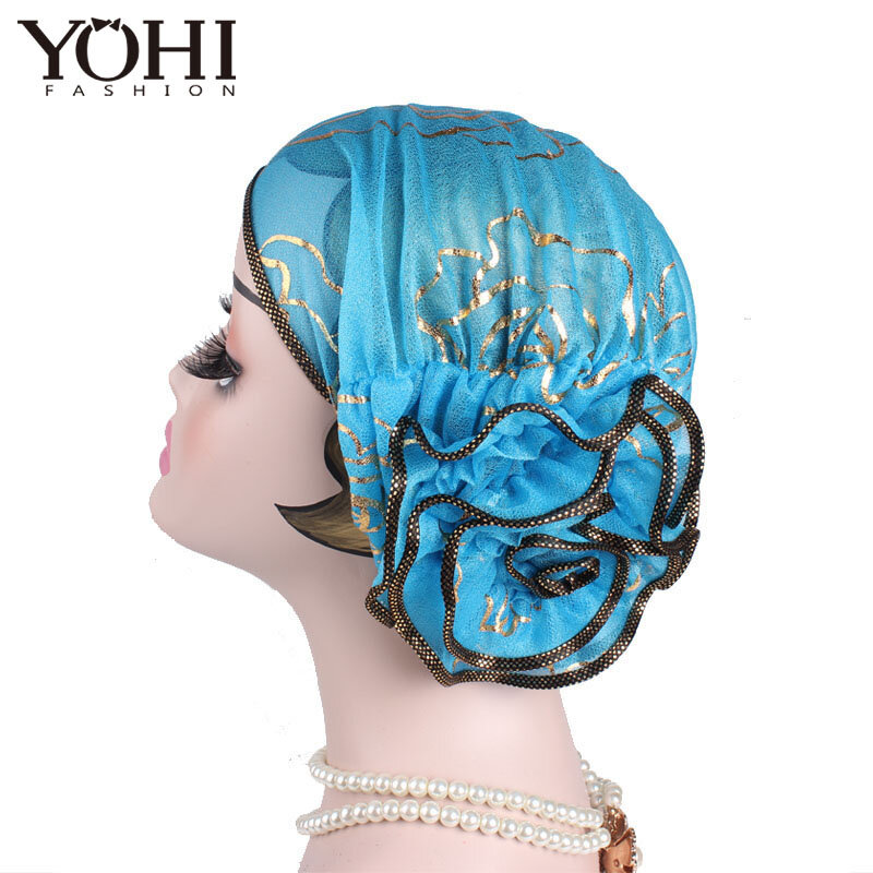 2018 gorąca sprzedaż kobiety elegancki król kwiat elastyczna siatka Turban czepek dla osób po chemioterapii czapka głowy owinąć głowę muzułmańska chusta