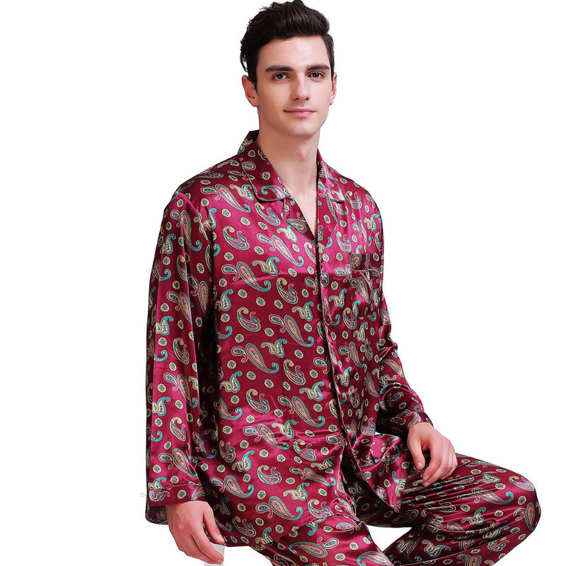 Mens Silk Satin Pajamas Set Pajama Pyjamas PJS Sleepwear Set Loungewear S,M,L,XL,XXL,3XL,4XL