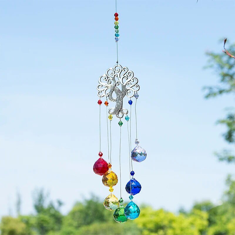 H & D – attrape-soleil Chakra en cristal, boule de couleurs, prisme, arbre de vie, pendentif de fenêtre, attrape-soleil arc-en-ciel, décoration de maison pour noël