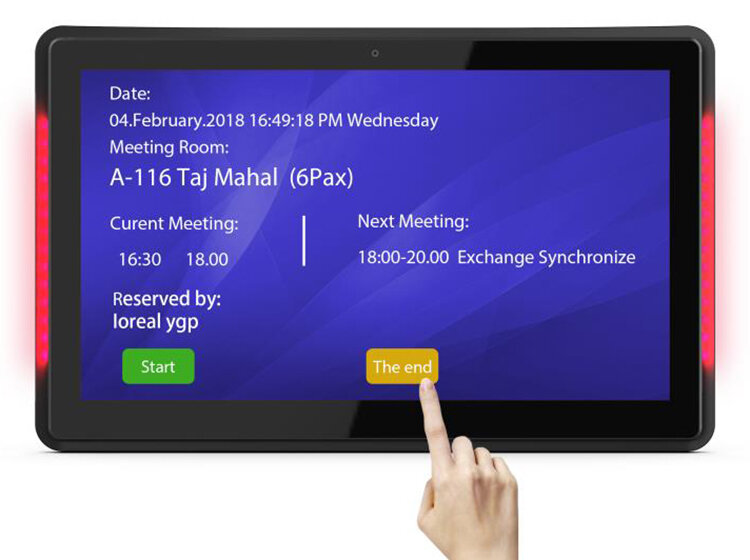 Дисплей расписания для конференц-зала с открытым исходным кодом 13,3 дюйма светодиодный Ной панелью (Android OSD 8,1, RK3288, Wi-Fi, ethernet с PoE)