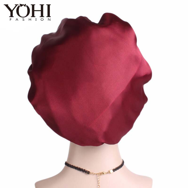 YOHITOP-새로운 패션 럭셔리 와이드 밴드 여성 화학 모자 미용실 모자, 나이트 슬립 캡 헤드 커버 새틴 보닛 모자, 무료 배송