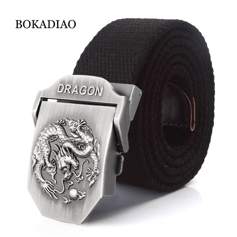 BOKADIAO-Ceinture en toile militaire pour hommes et femmes, Dragon de luxe, structure en métal, sangle de ceinture masculine