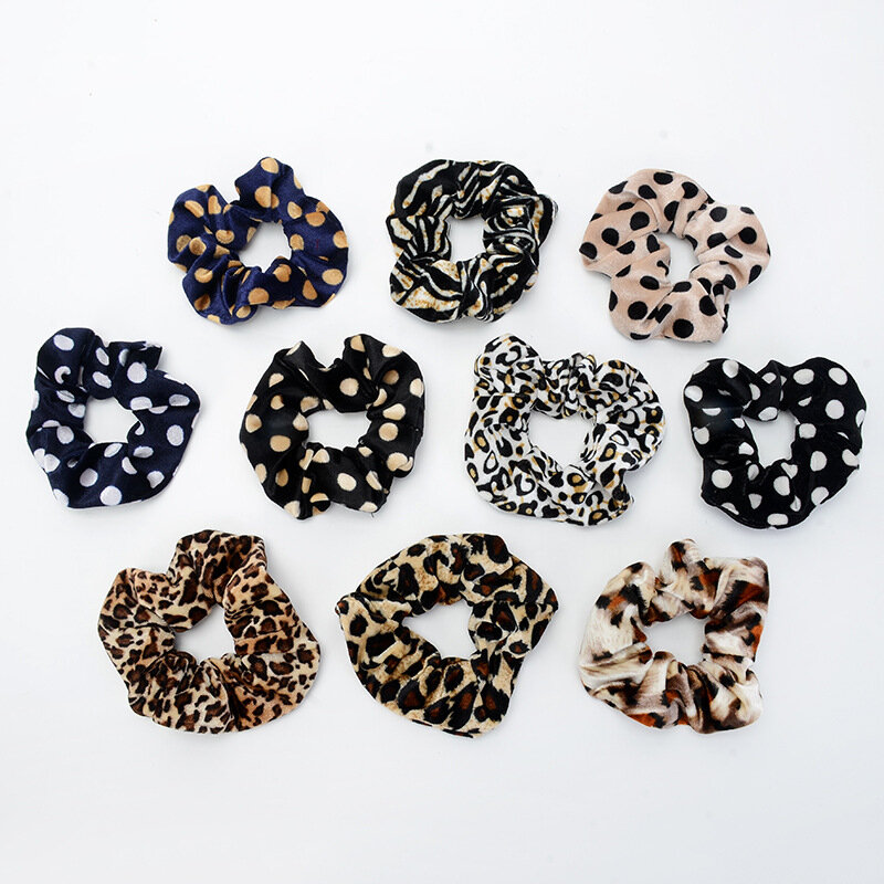 Moda dziewczyny/kobiety aksamitne akcesoria do włosów Leopard print DotTie Scrunchie elastyczny uchwyt kucyk gumki do włosów