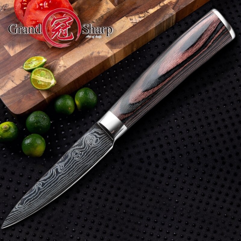 Aparas faca de aço inoxidável 3.5 polegada alemão damasco padrão do laser facas cozinha frutas legumes cozinhar ferramentas eco amigável