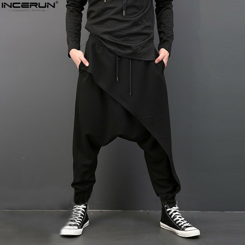 INCERUN-Pantalon sarouel drapé pour homme, pantalon hip-hop, surintendant, baggy, style punk gothique, grande taille