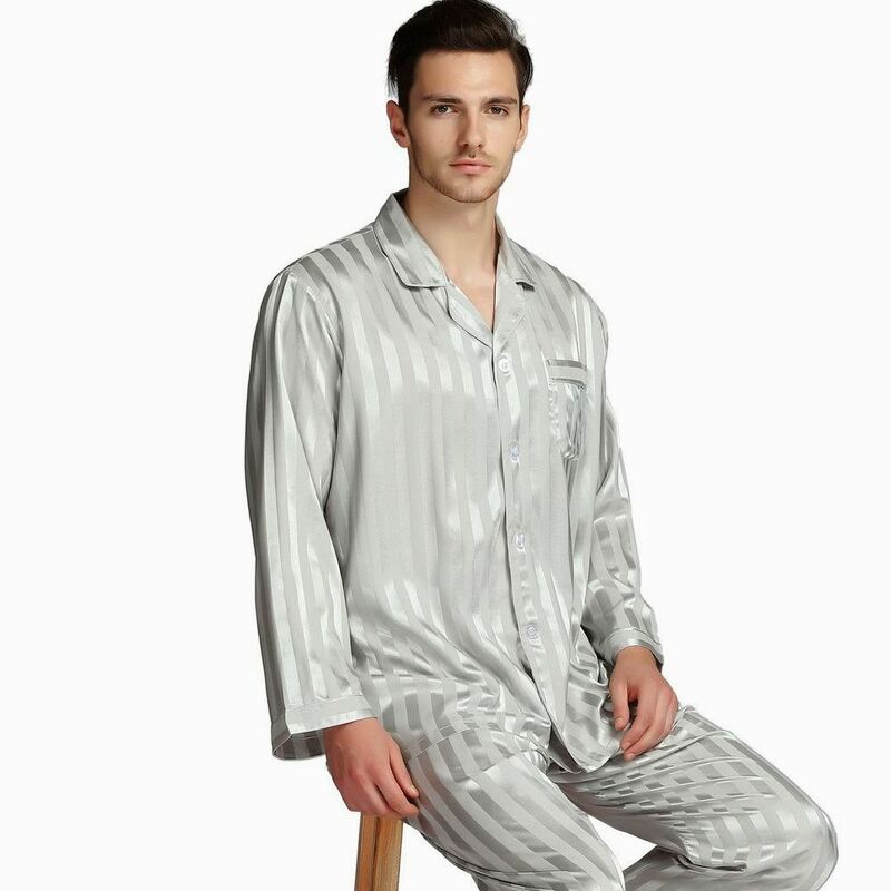 Mens Silk Satin Pyjamas Set Pyjama Pyjama Set PJS Nachtwäsche Set Loungewear U.S.S, M, L, XL, 2XL, 3XLL, 4XL Plus Gestreiften