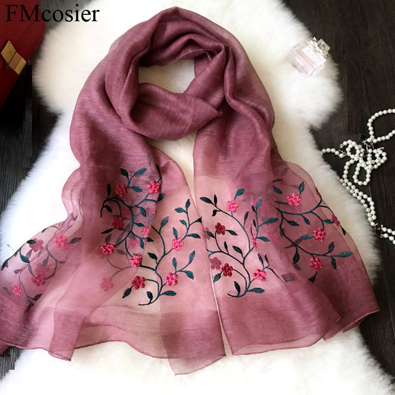 女性用シルクウールスカーフ,1ピース,新しいファッション,フローラルヘッドショール,秋冬