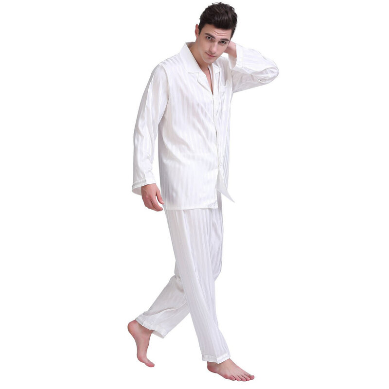 Мужской Шелковый Атласный пижамный комплект, пижамный комплект, Пижама, комплект для отдыха США, M,L,XL,2XL,3XLL,4XL Plus в полоску