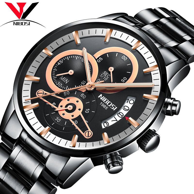 NIBOSI-reloj deportivo de acero inoxidable Para Hombre, accesorio de pulsera resistente al agua con calendario, complemento Masculino de marca de lujo con diseño militar, 2018