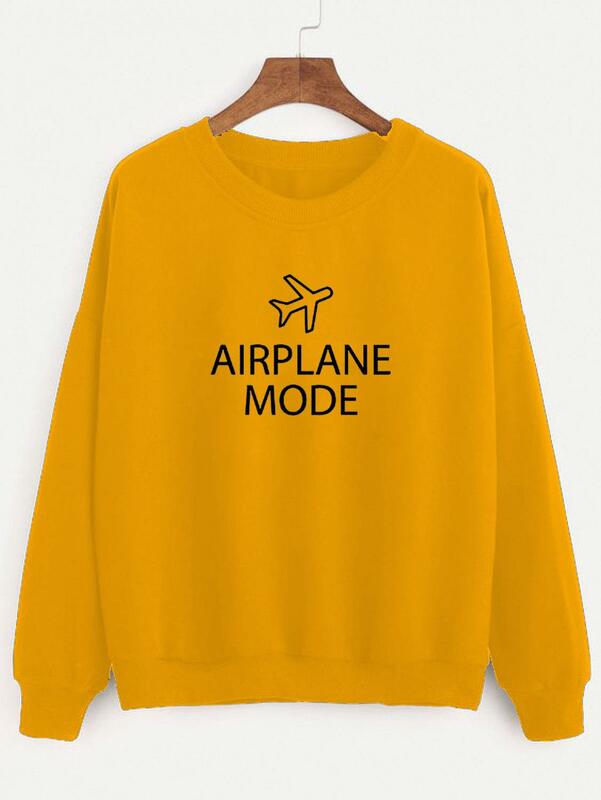 Sweatshirt Airplane Mode Printed New Arrival Women's Funny Long Sleeve Casual Cotton Tops Vacation Shirts
