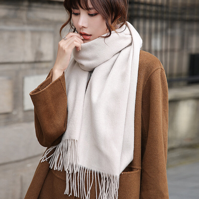 100% Natural Wool Scarves Women Winter Warm Scarf Luxury Brand Pashmina Tassel Cashmere Scarf for Ladies Blanket Scarf Echarpe