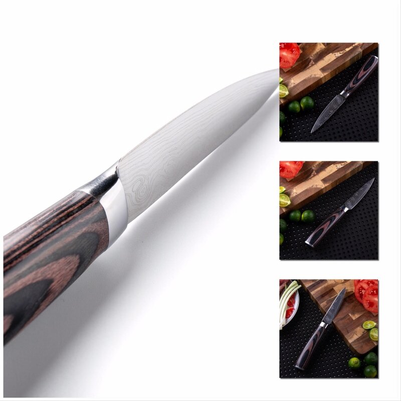 Aparas faca de aço inoxidável 3.5 polegada alemão damasco padrão do laser facas cozinha frutas legumes cozinhar ferramentas eco amigável