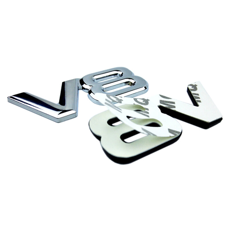 Auto liga de metal 3d v8 logotipo do motor deslocamento tronco traseiro carro emblema decalque chrome v8 asa lateral emblema adesivo estilo do carro