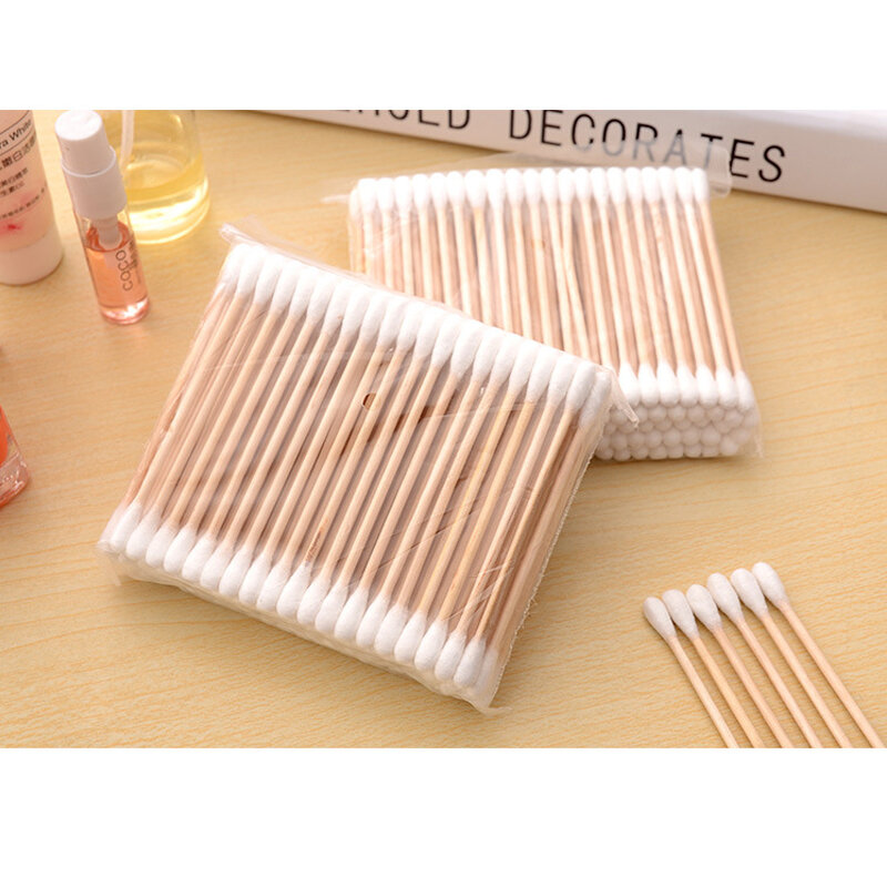 200Pcs/set Women Beauty Cosmetic Makeup Double Head Cotton Wood Handle Swab Buds Sticks Nose Ears Cleaning Health Care Tools