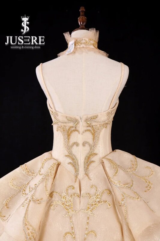 JUSERE หรูหราทองชุดแต่งงาน Backless Cathedral/Royal Train Bridal Gowns เจ้าหญิง Vestido de noiva