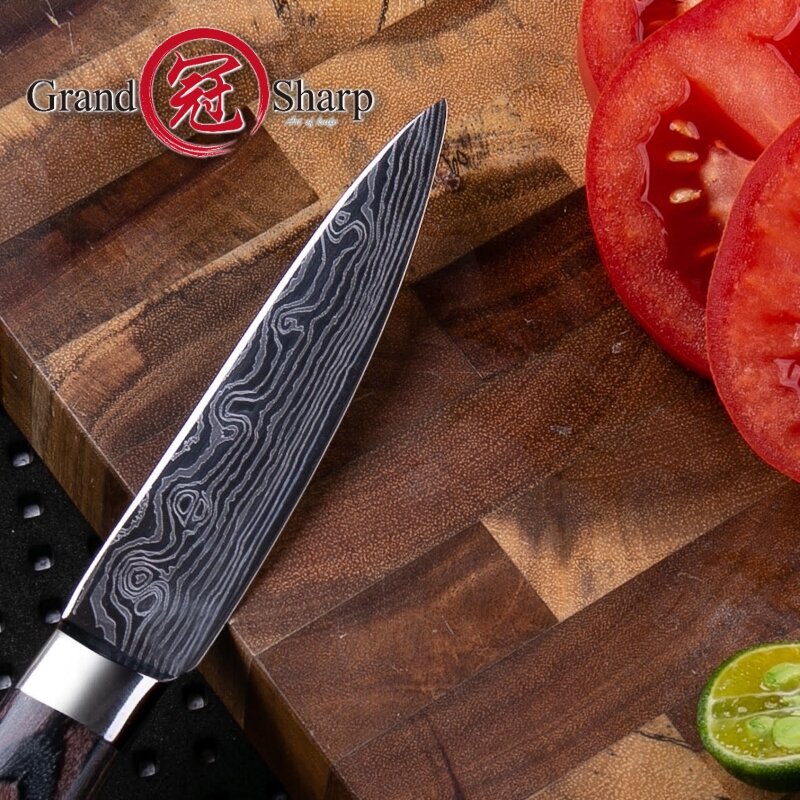 Nóż do parowania 3.5 cal niemiecki damaszek wzór laserowy ze stali nierdzewnej noże kuchenne owoce warzywa narzędzia kuchenne przyjazne dla środowiska