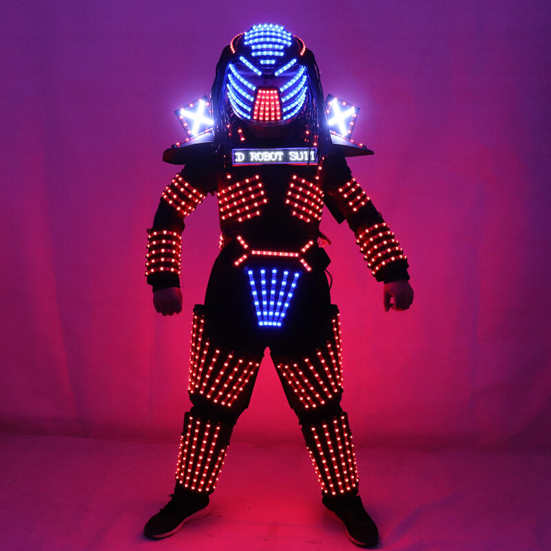 Trajes Robô com Luzes LED, Roupas Luminosas, Performance de Palco e Dança, Show Dress for Night Club