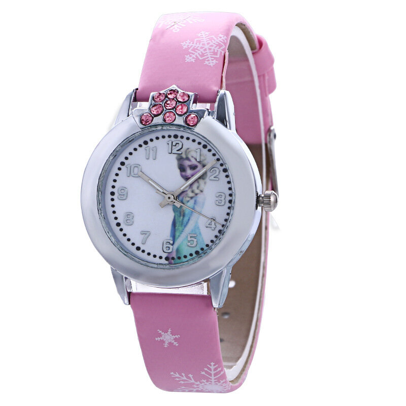 만화 귀여운 브랜드 가죽 쿼츠 시계 어린이 키즈 여자 소년 캐주얼 패션 팔찌 라인 석 손목 시계 시계