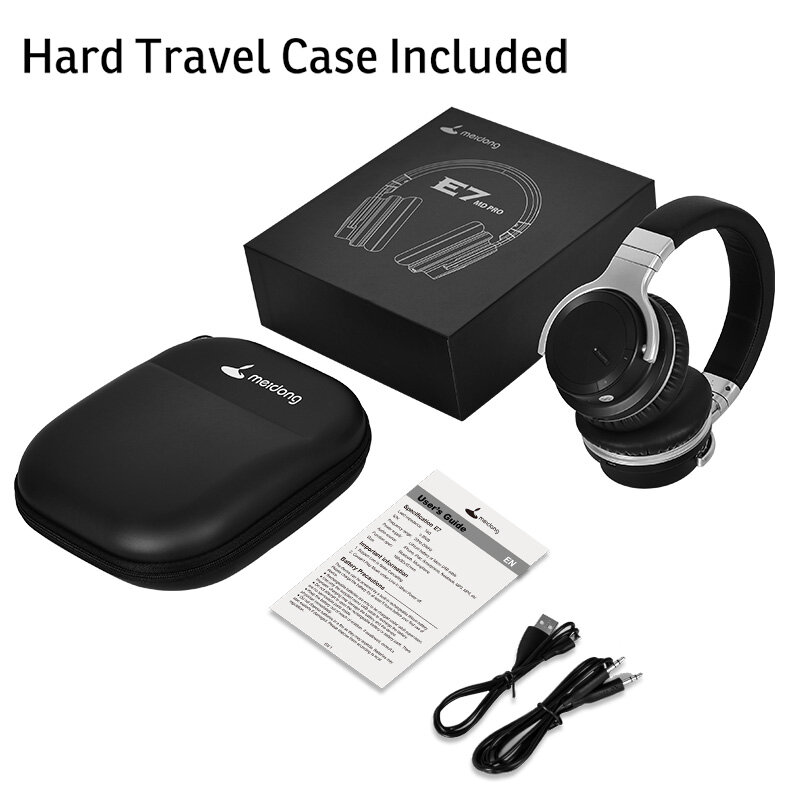 Meidong headset bluetooth e7md pro, fone de ouvido com cancelamento de ruído ativo, música, sem fio, subwoofer