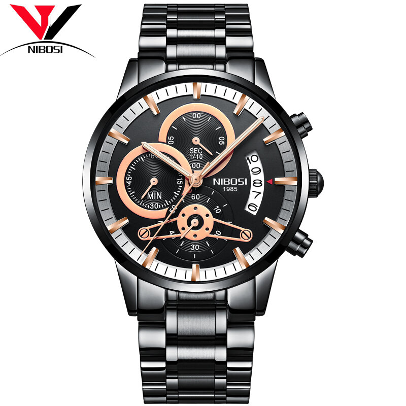 NIBOSI-reloj deportivo de acero inoxidable Para Hombre, accesorio de pulsera resistente al agua con calendario, complemento Masculino de marca de lujo con diseño militar, 2018