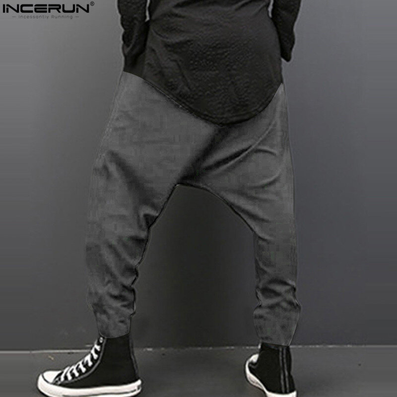 INCERUN-Pantalon sarouel drapé pour homme, pantalon hip-hop, surintendant, baggy, style punk gothique, grande taille