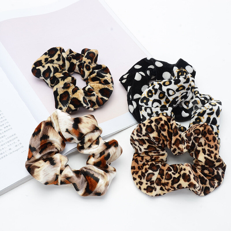 Moda dziewczyny/kobiety aksamitne akcesoria do włosów Leopard print DotTie Scrunchie elastyczny uchwyt kucyk gumki do włosów