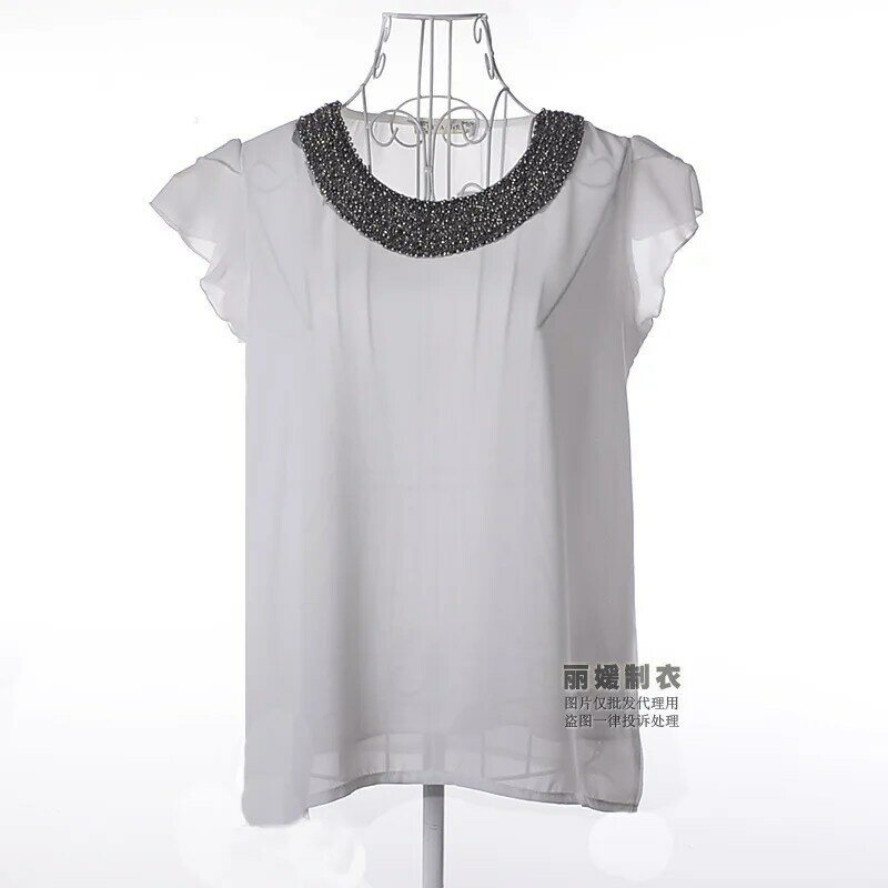 Женская рубашка 2018 Новая Летняя шифоновое большого размера с рукавами с оборками на заказ женская рубашка H626