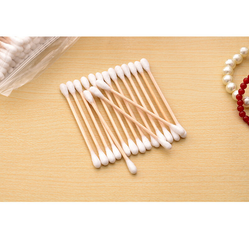 200Pcs/set Women Beauty Cosmetic Makeup Double Head Cotton Wood Handle Swab Buds Sticks Nose Ears Cleaning Health Care Tools
