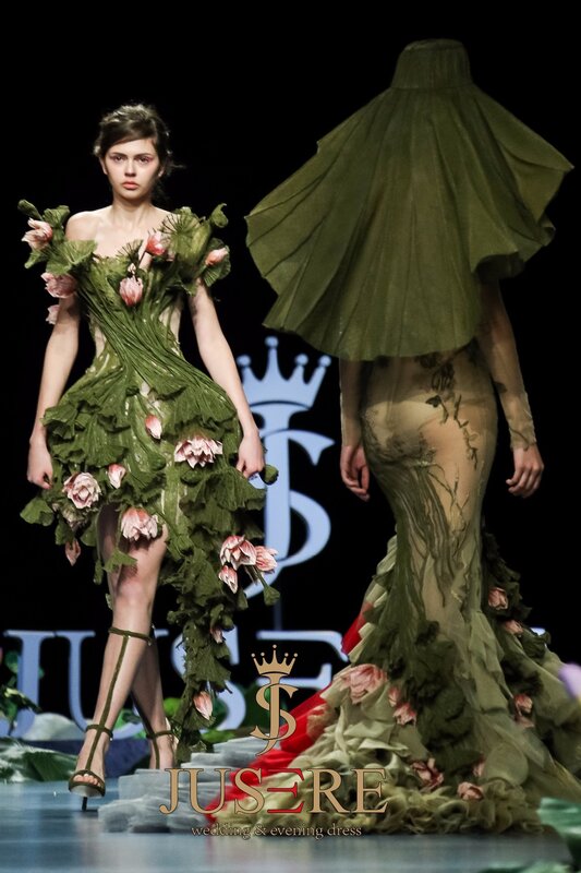 Jumere-vestido de fiesta corto verde, bordado 3D, Flor de Loto, hasta la rodilla, hombros descubiertos, vestidos formales