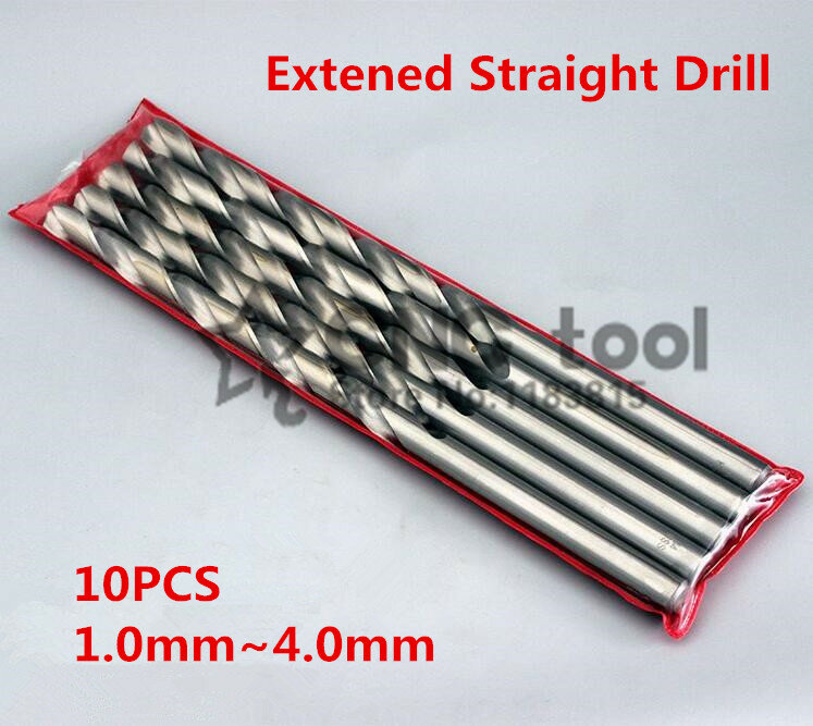 Free shipping New Brand 10PCS 1.0-4.0mm Extra Long High Speed Steel Twist Drill Bit Straigth Shank Auger metal Drilling Bit