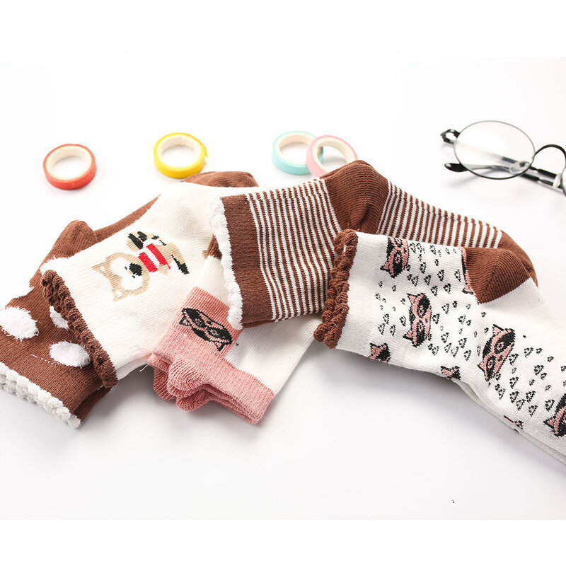 Calcetines cálidos de algodón para niños y bebés, medias de rayas de dibujos animados, a la moda, 5 pares