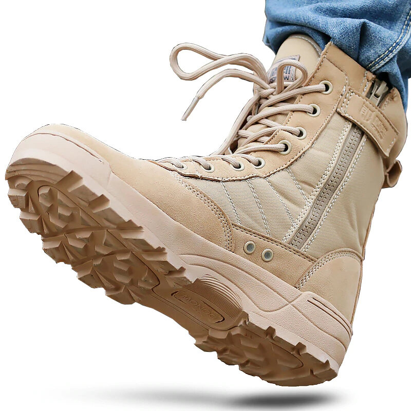 Coturno masculino militar tático, sapatos de segurança de trabalho para homens botas de combate exército deserto
