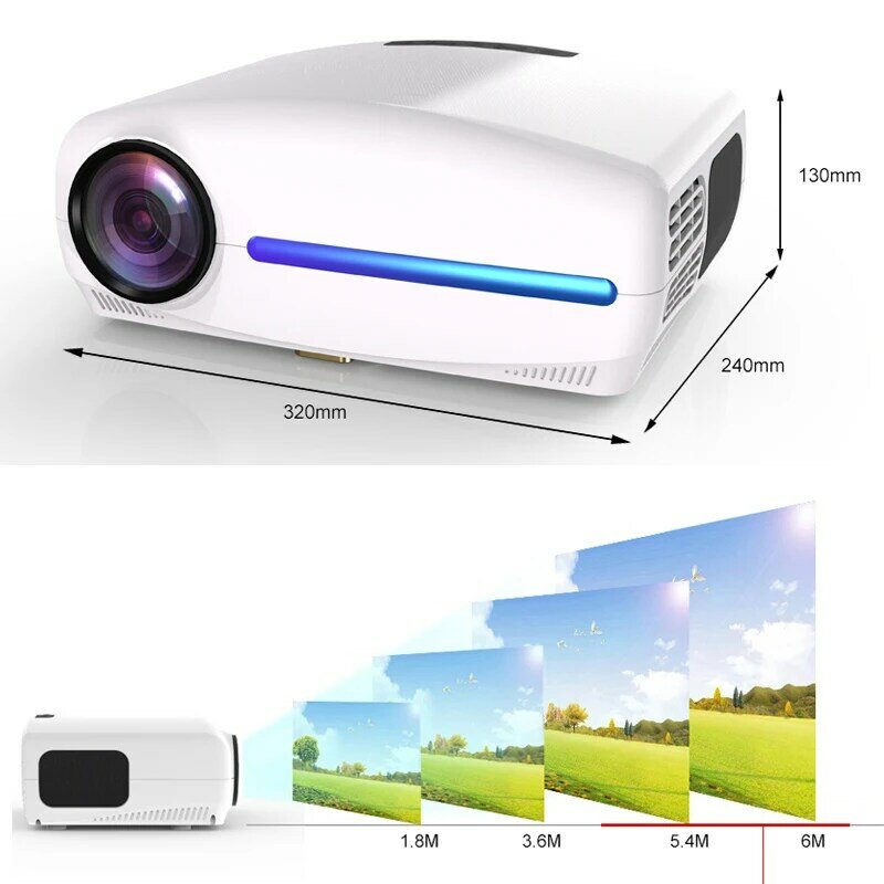WZATCO-Projektor kino domowe 4K C2, jakość Full HD, rozdzielczość 1080p, LED, z Android 10, Wi-Fi, na Smart Home, z definicją AC3, 200'', z 4D Digital Keystone