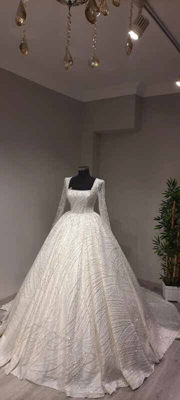 Suknia ślubna Handmade księżniczka luksusowe 2022 kwadratowy dekolt koronki rękawem suknia ślubna moda czeski Haute Couture Usiba projekt