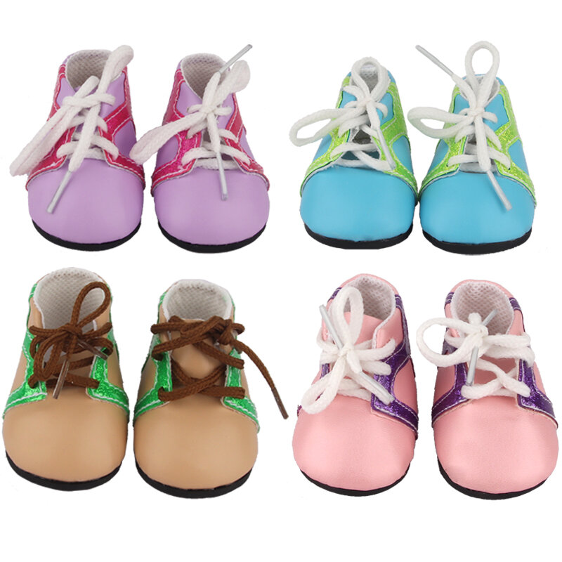 Sepatu Boneka Kulit 7Cm untuk 18 Inci Aksesori Sepatu Bot Boneka Amerika Sepatu Kets Bertali untuk 43Cm Bayi Baru Lahir & OG, Boneka Perempuan Rusia